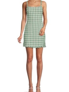 Walter Baker Green Patterned Square-Neck Mini Dress